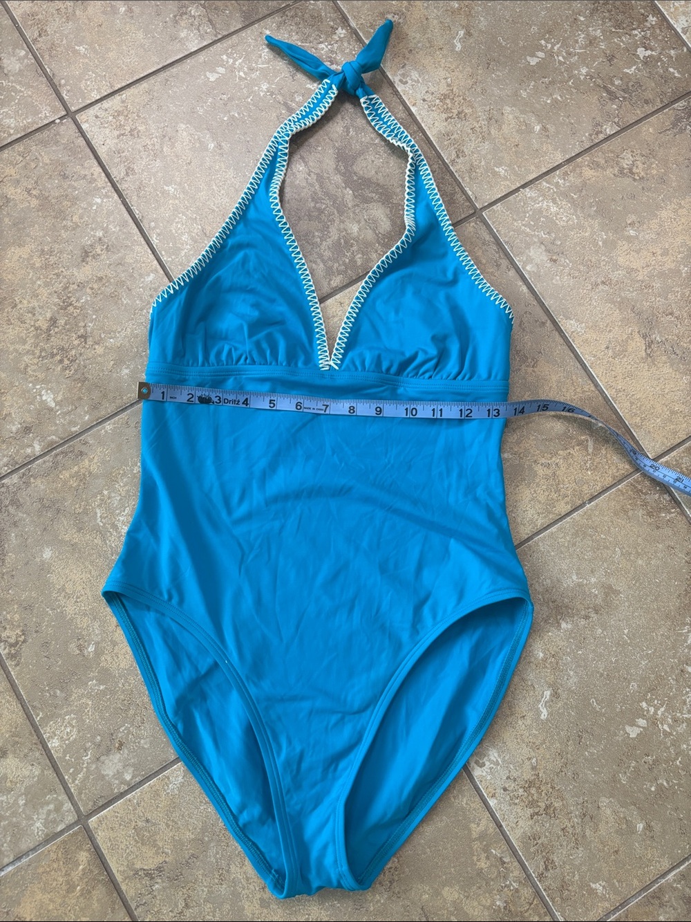 La Blanca by Rob Beattie size 12 Women's Teal Halter one piece suit white trim - Picture 9 of 12